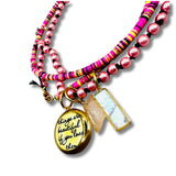Pinks, Black, Lavender and Yellow Convertible Necklace and Bracelet Combination with Locket