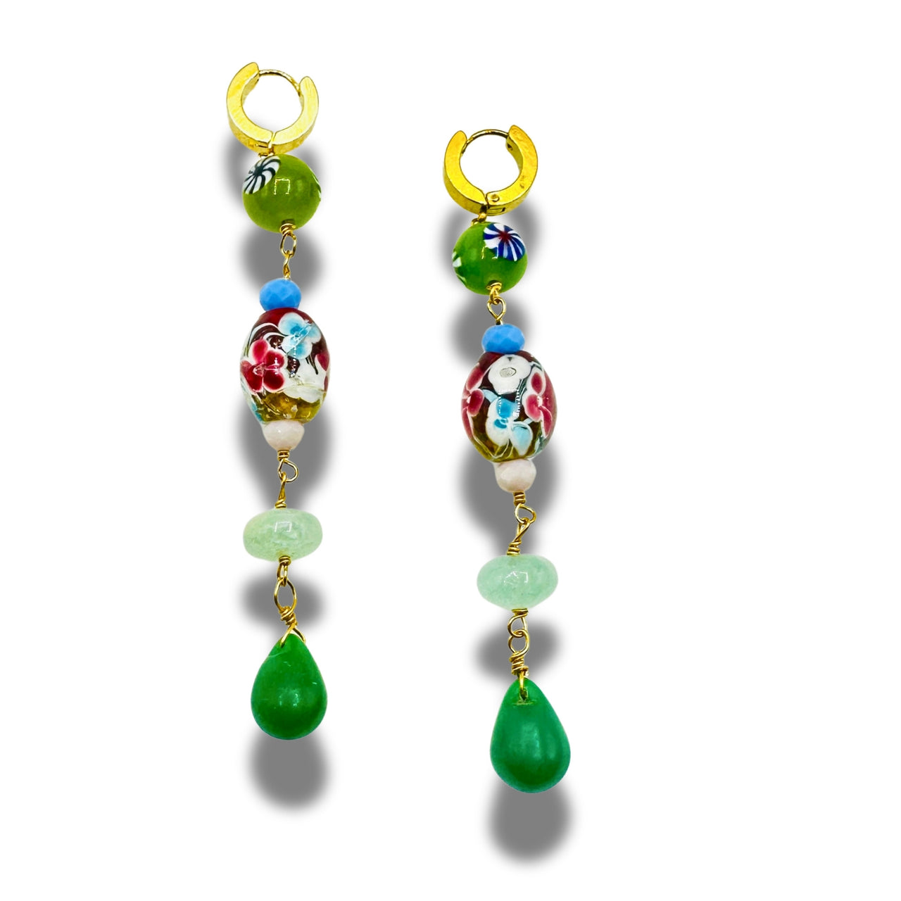 Festival Flirt Shades of Green Dangle Drop Duster Earrings