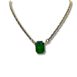 Light Green AB Emerald Cut Rhinestone Gold Statement Necklace