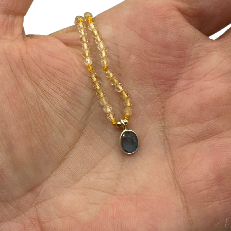 Dainty Citrine with London Blue Topaz Pendant