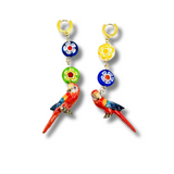 Millefiori Hand Wire Wrapped Hand Painted Parrot Earrings