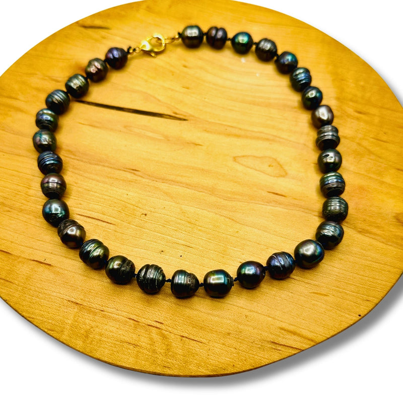 Genuine  Black Pearls Beaded Hand Knotted Statement Necklace