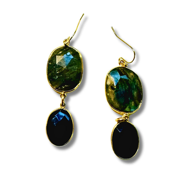 Labradorite and Onyx Drop Earrings