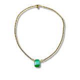 Light Green AB Emerald Cut Rhinestone Gold Statement Necklace