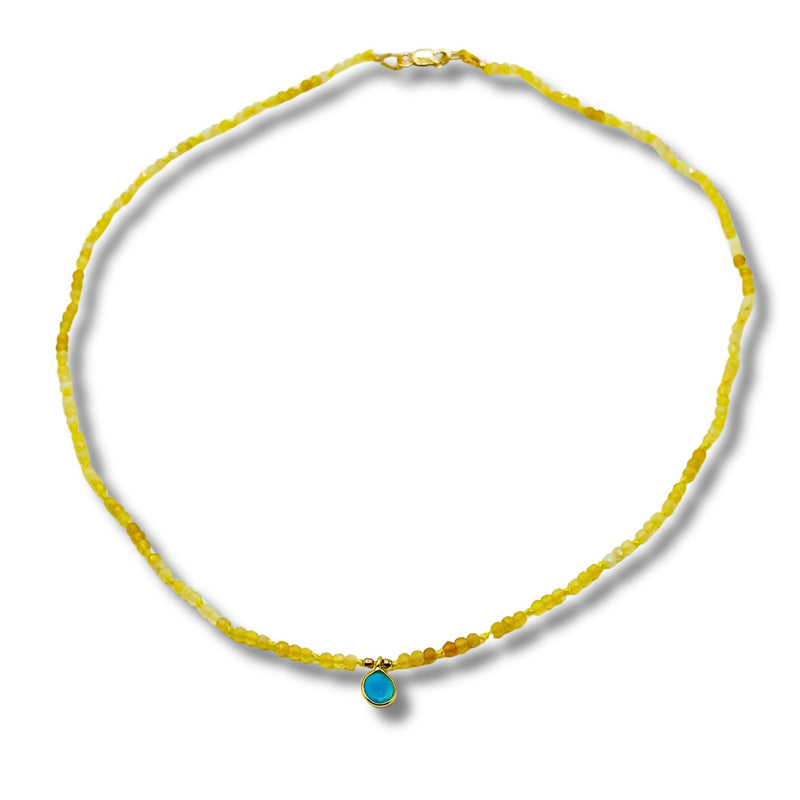 Dainty Yellow Opal with Turquoise Drop Necklace