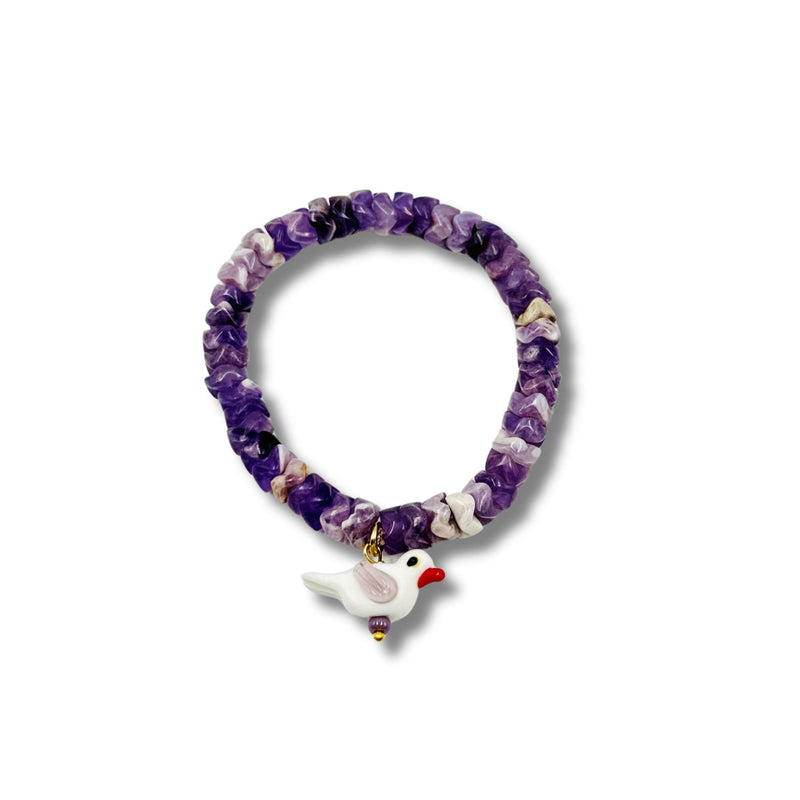 Amethyst Snake Beads with Glass White Bird Charm