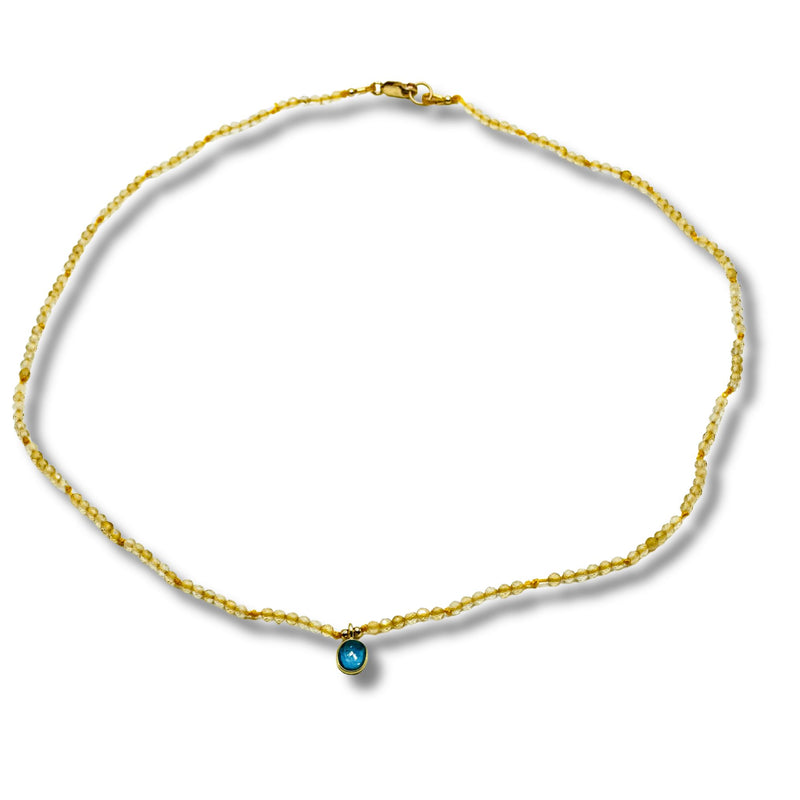 Dainty Citrine with London Blue Topaz Pendant