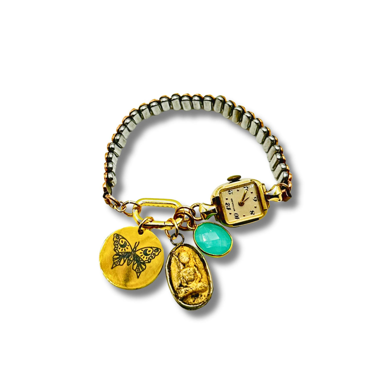 Vintage Watch Band Bracelet Removable Charms Change Butterfly, Wittnauer Gold Filled