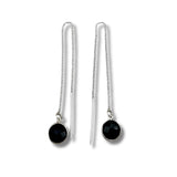 Black Onyx Bezel Drop Sterling Silver Threader Earrings