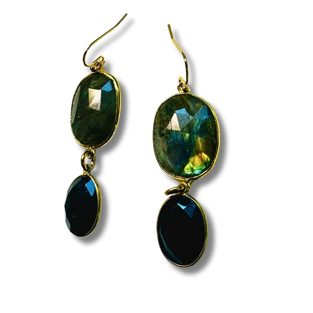 Labradorite and Onyx Drop Earrings