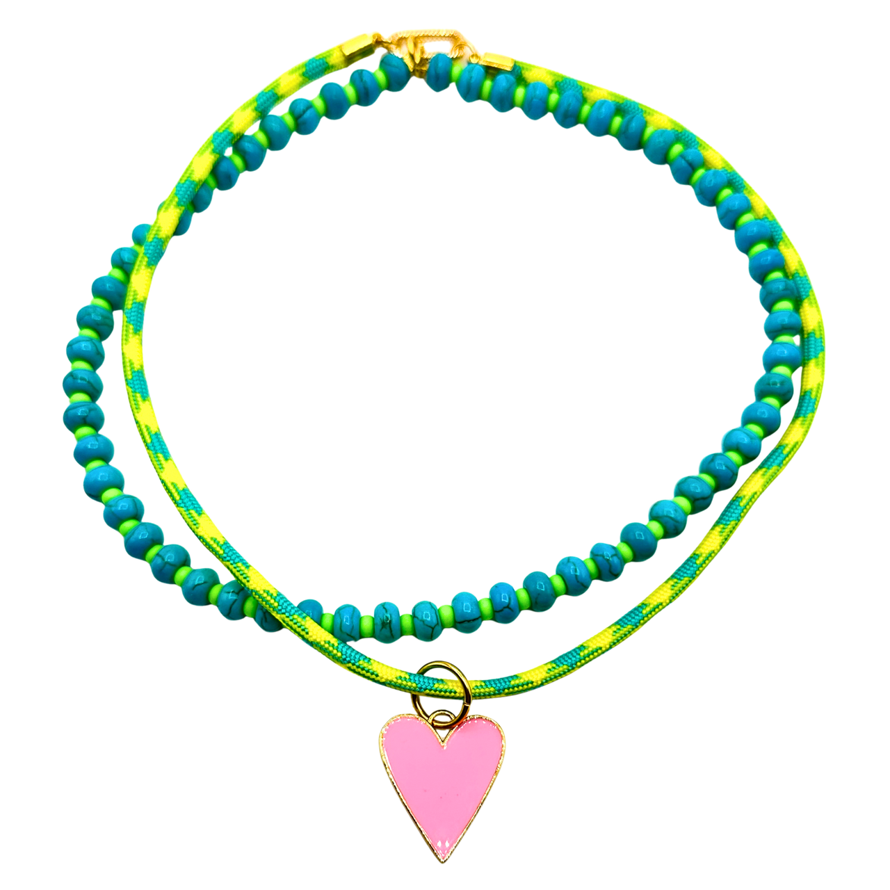 Turquoise Howlite Heart Convertible Necklace,  Removable Pink Enamel Charm, Handmade 5-in-1 Necklace