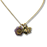 Vintage Lavender Flower Necklace with Bee and Labradorite