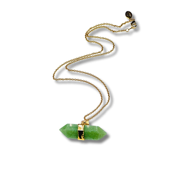 Gold Green Jade Crystal Points Necklace