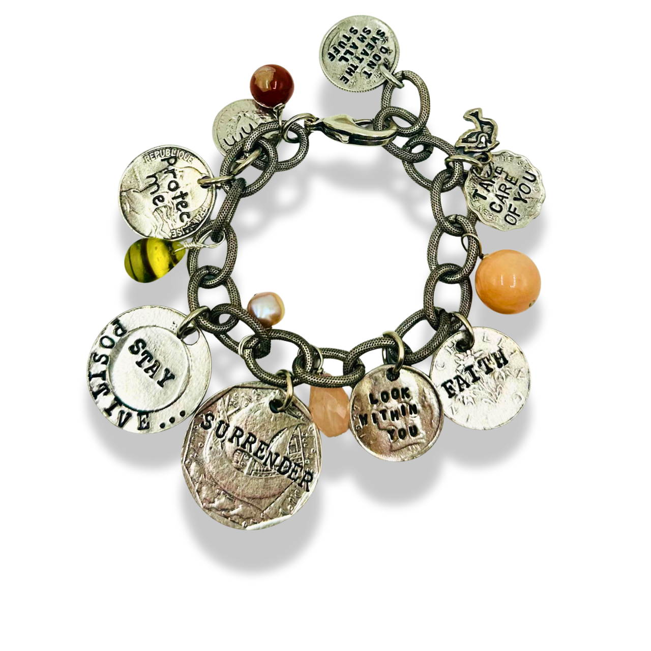 Stay Positive & Look Within Handmade Silver Charm Bracelet