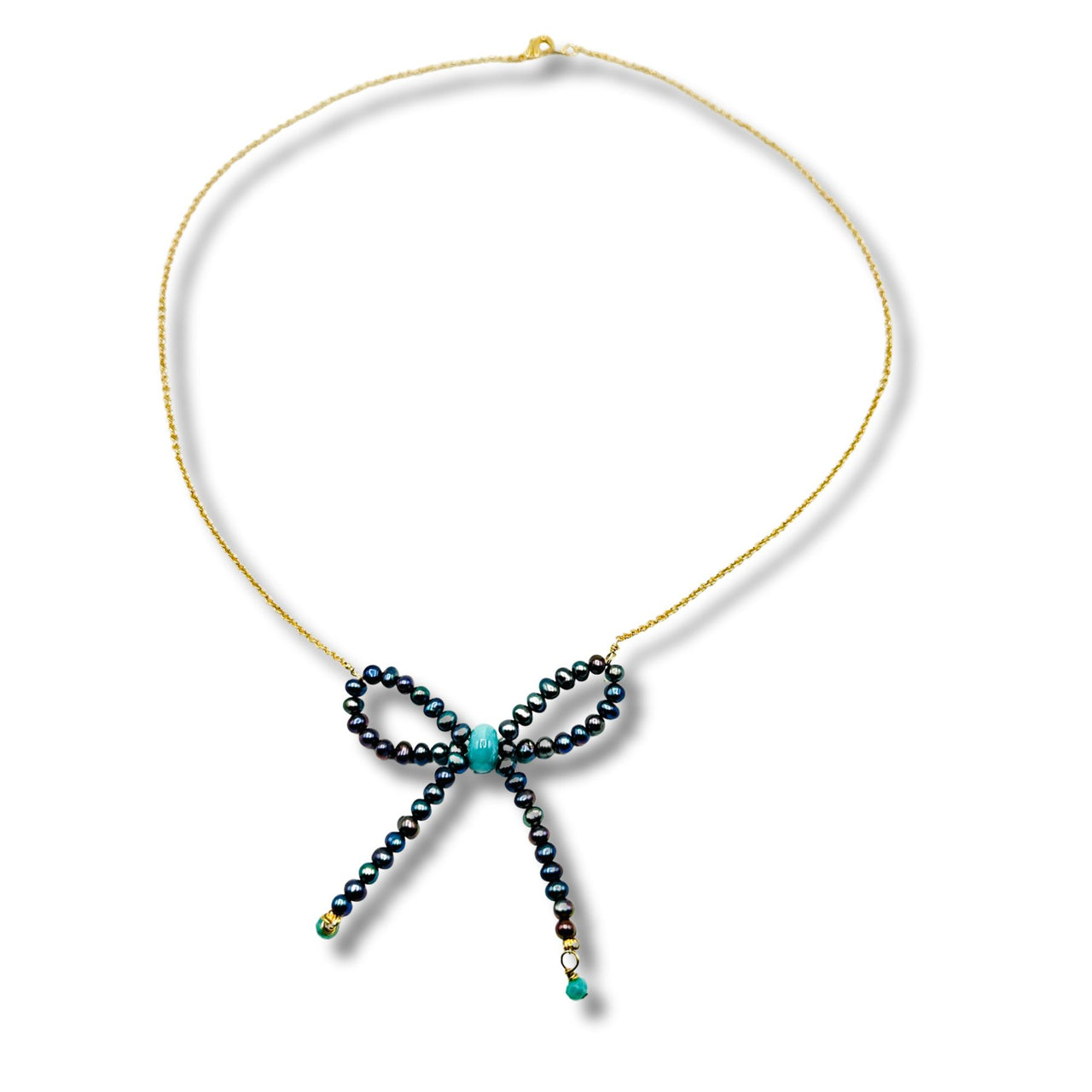 Genuine Blue Pearl Beaded Bow Necklace