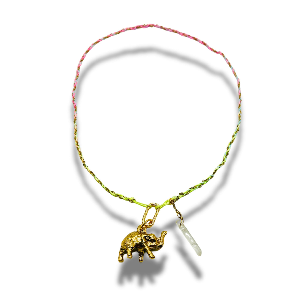 Good Luck Elephant Pastel Hand Braided Chain Necklace with Crystal