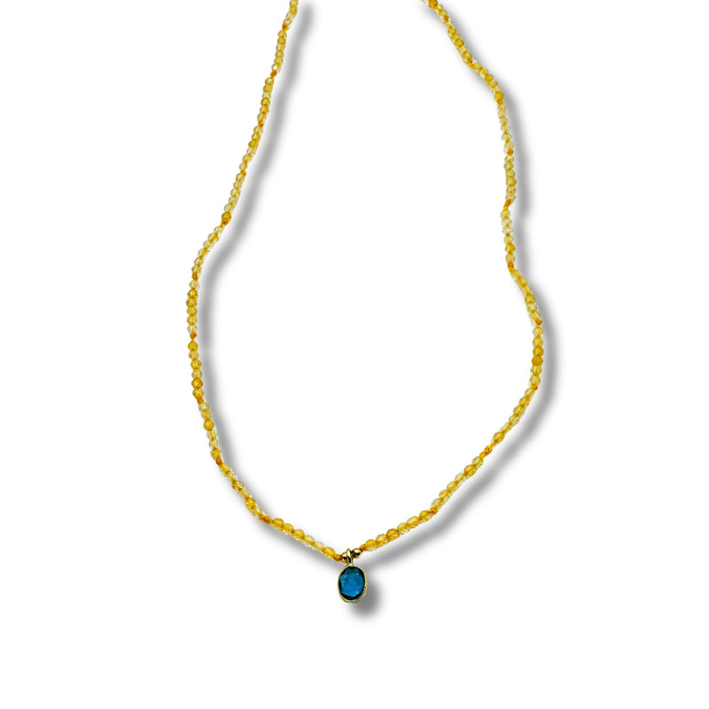 Dainty Citrine with London Blue Topaz Pendant