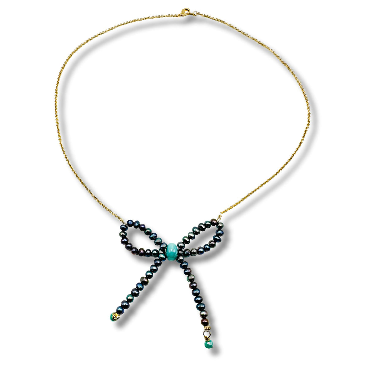 Genuine Blue Pearl Beaded Bow Necklace