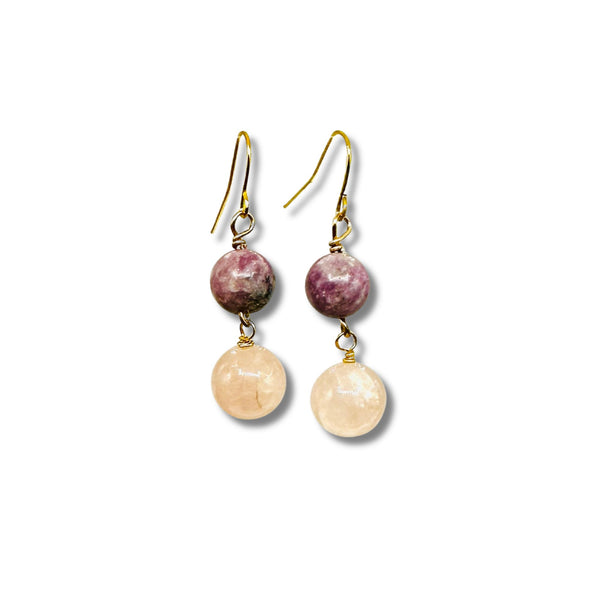 Rhodonite and Rose Quartz Drop Earrings