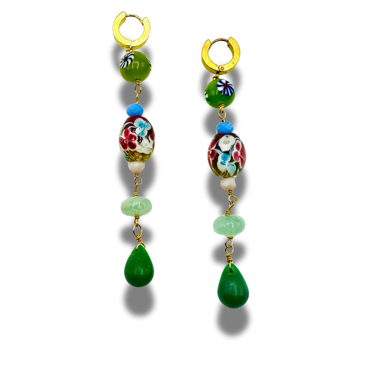 Festival Flirt Shades of Green Dangle Drop Duster Earrings
