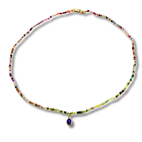 Dainty Multi Gemstone Mix Necklace with Amethyst Pendant