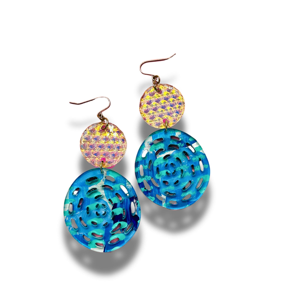 One of a Kind Hand Painted Glitter Abstract Acrylic Earrings