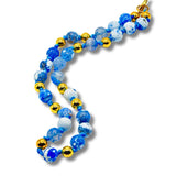 Genuine Blue Quartz, Gold Balls, Beaded Hand Knotted Statement Necklace