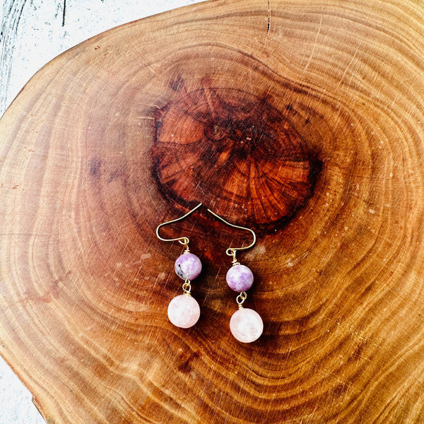 Rhodonite and Rose Quartz Drop Earrings