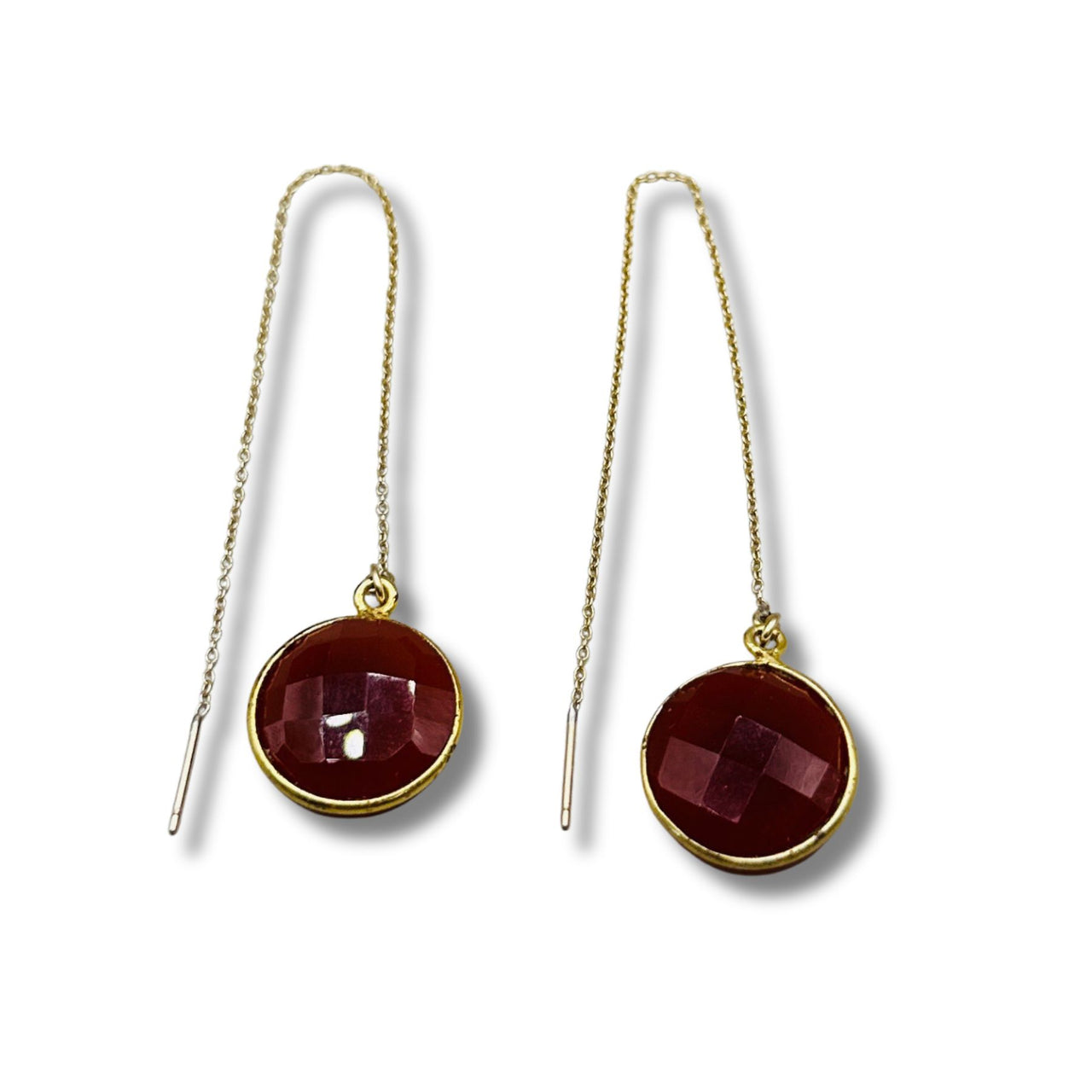 Carnelian Bezel Gold Filled Threader Earrings