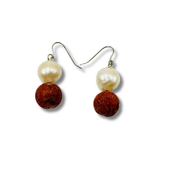 Genuine Red Coral and Freshwater Pearl Drop Earrings