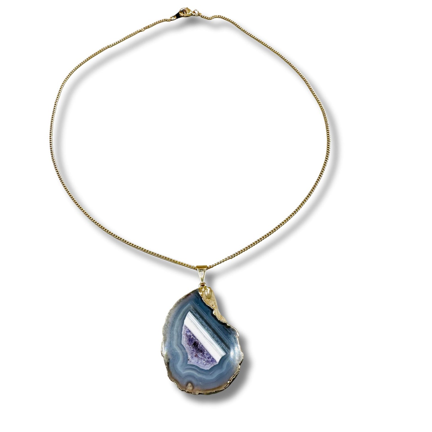 Stunning Agate Lavender and White Electroformed Necklace