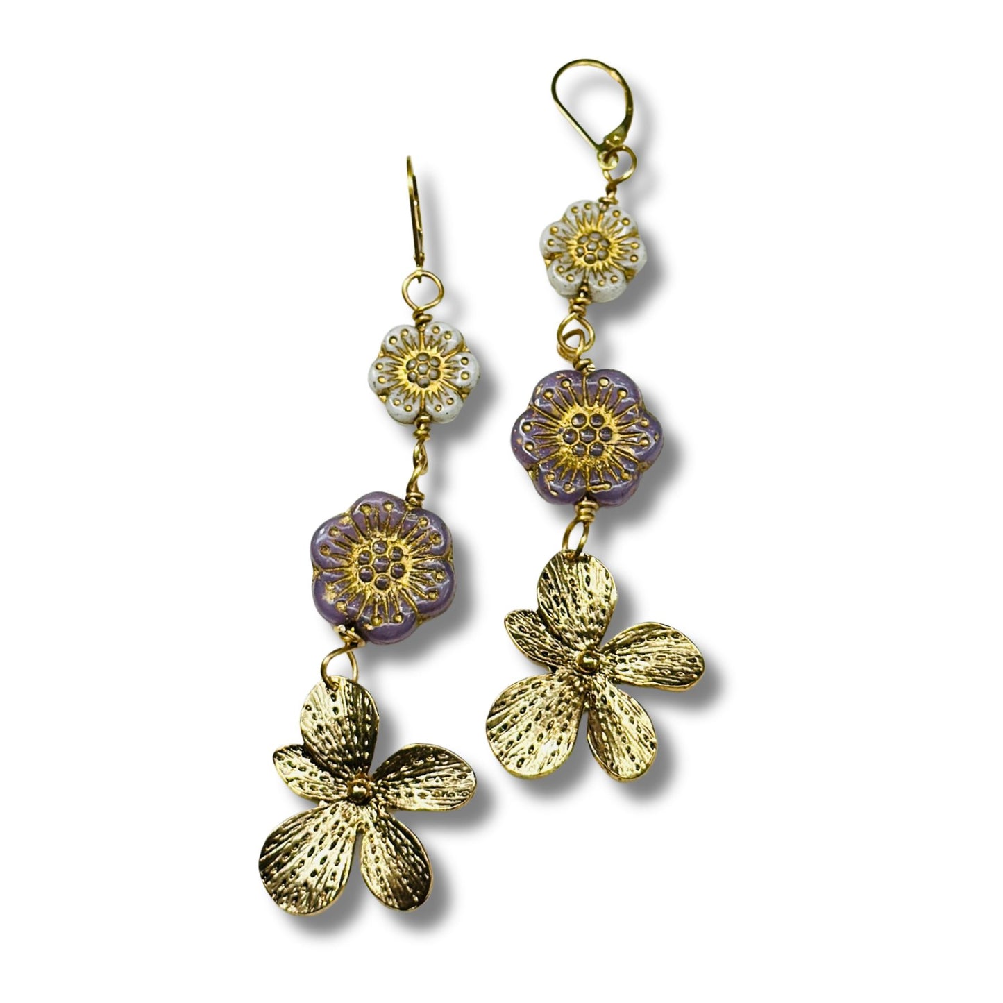 Celine Vintage Floral Glass, Dangle Duster Earrings