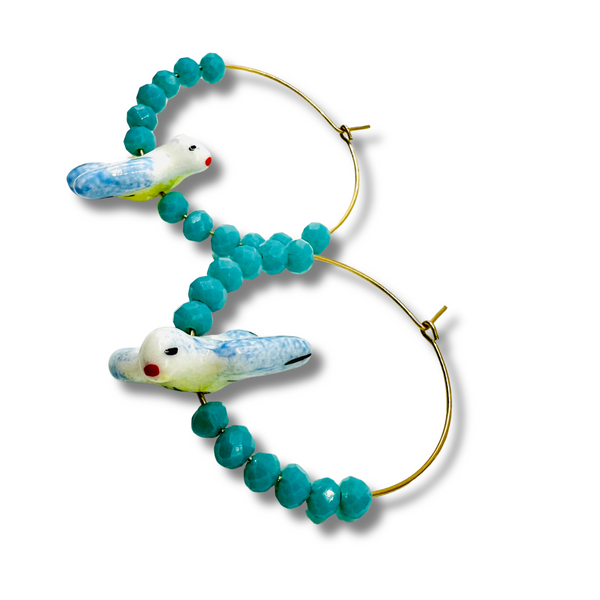 Soaring Hand Painted Dove with Glass Beaded Hoops