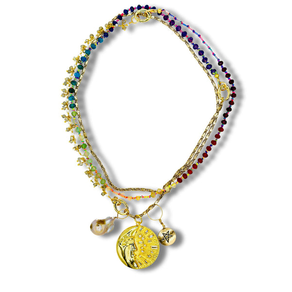 Multi Stone Chakra Beads, Fancy Chain and Labradorite Convertible Necklace, Bracelet, Layering Piece