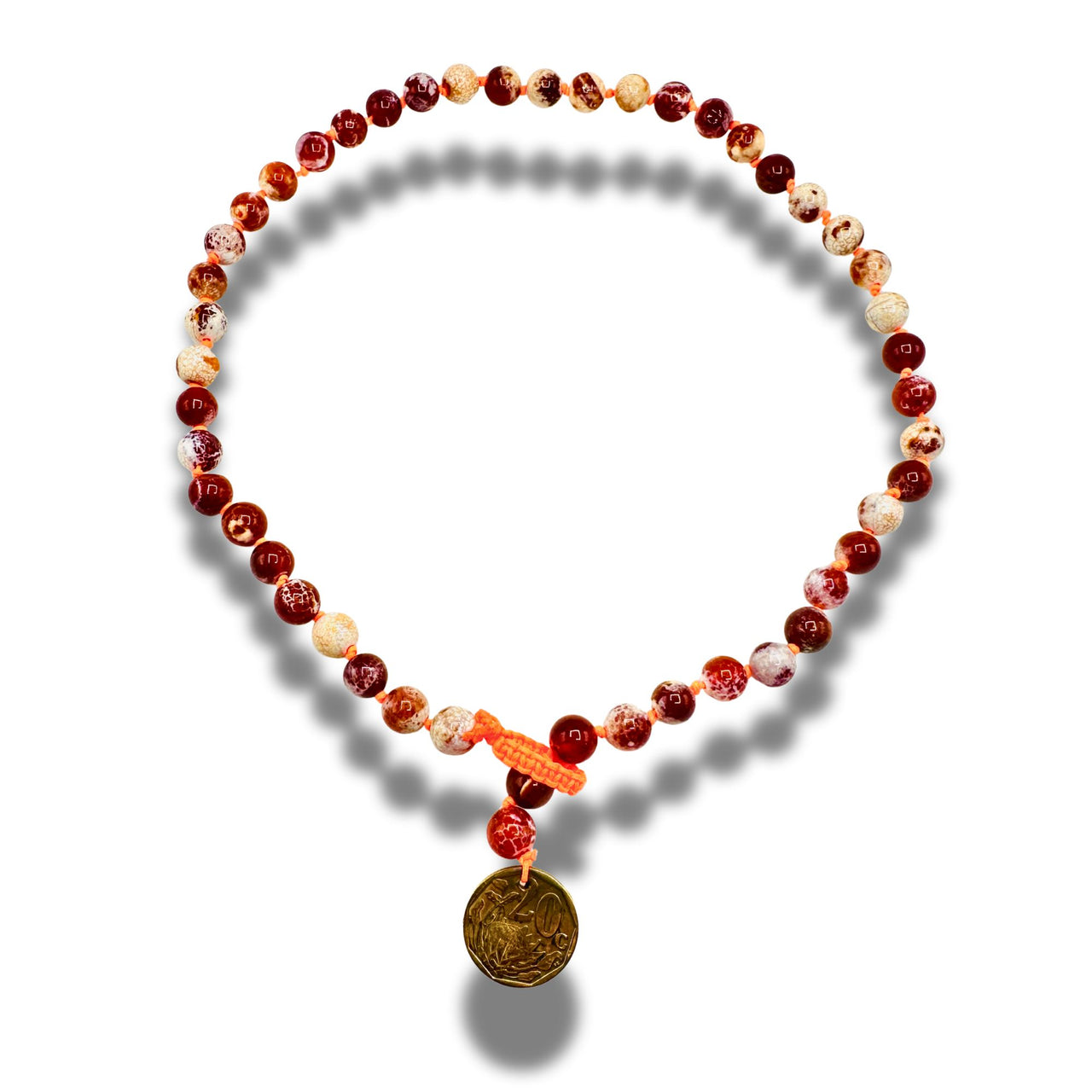 Carnelian Hand Knotted Beaded Necklace with Genuine Coin