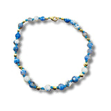 Genuine Blue Quartz, Gold Balls, Beaded Hand Knotted Statement Necklace