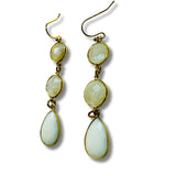 Rainbow Moonstone, White Quartz Genuine Stone Drop Earrings