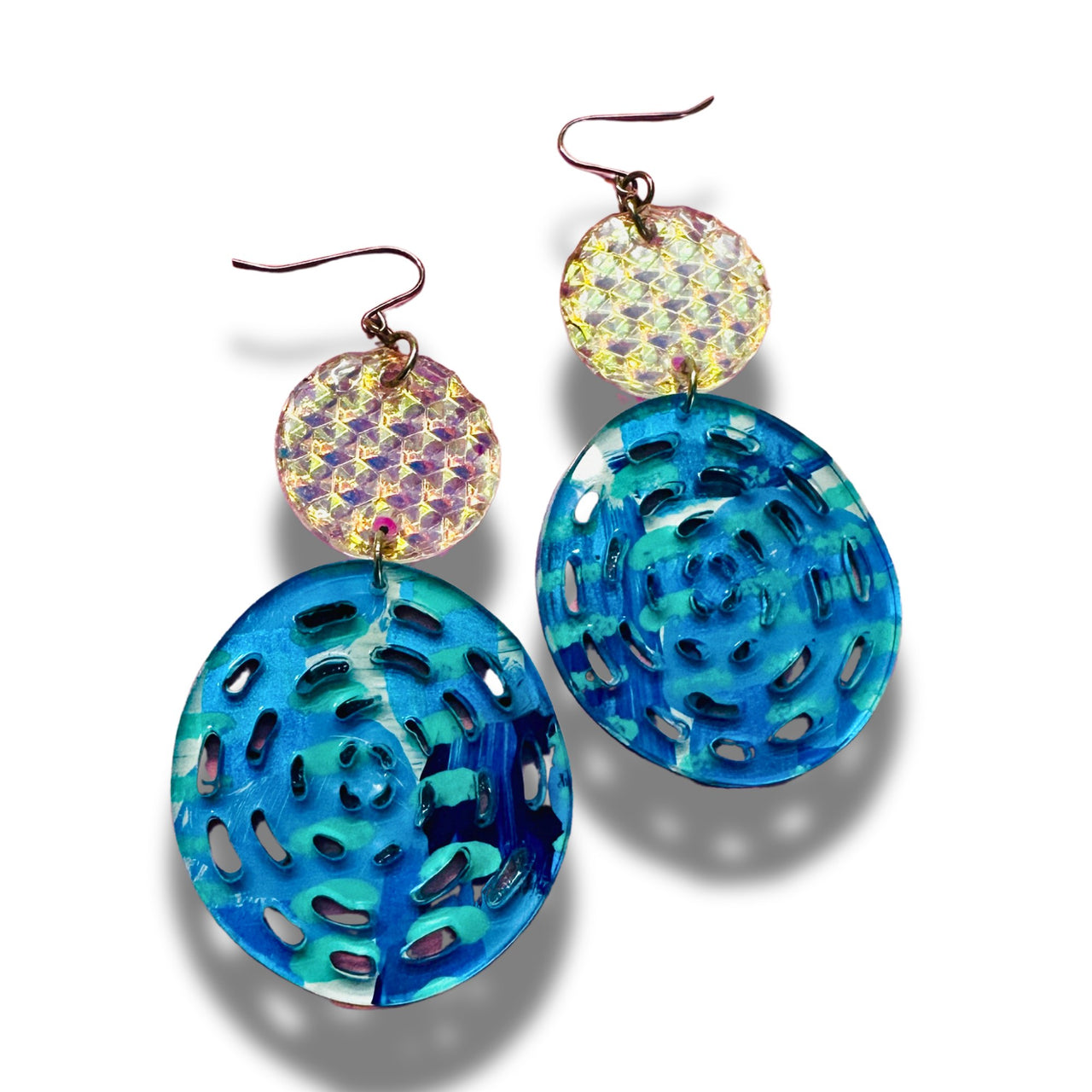 One of a Kind Hand Painted Glitter Abstract Acrylic Earrings