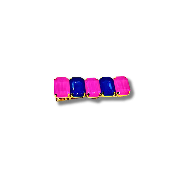 Handmade Pink and Navy Blue Rhinestone Hair Clip