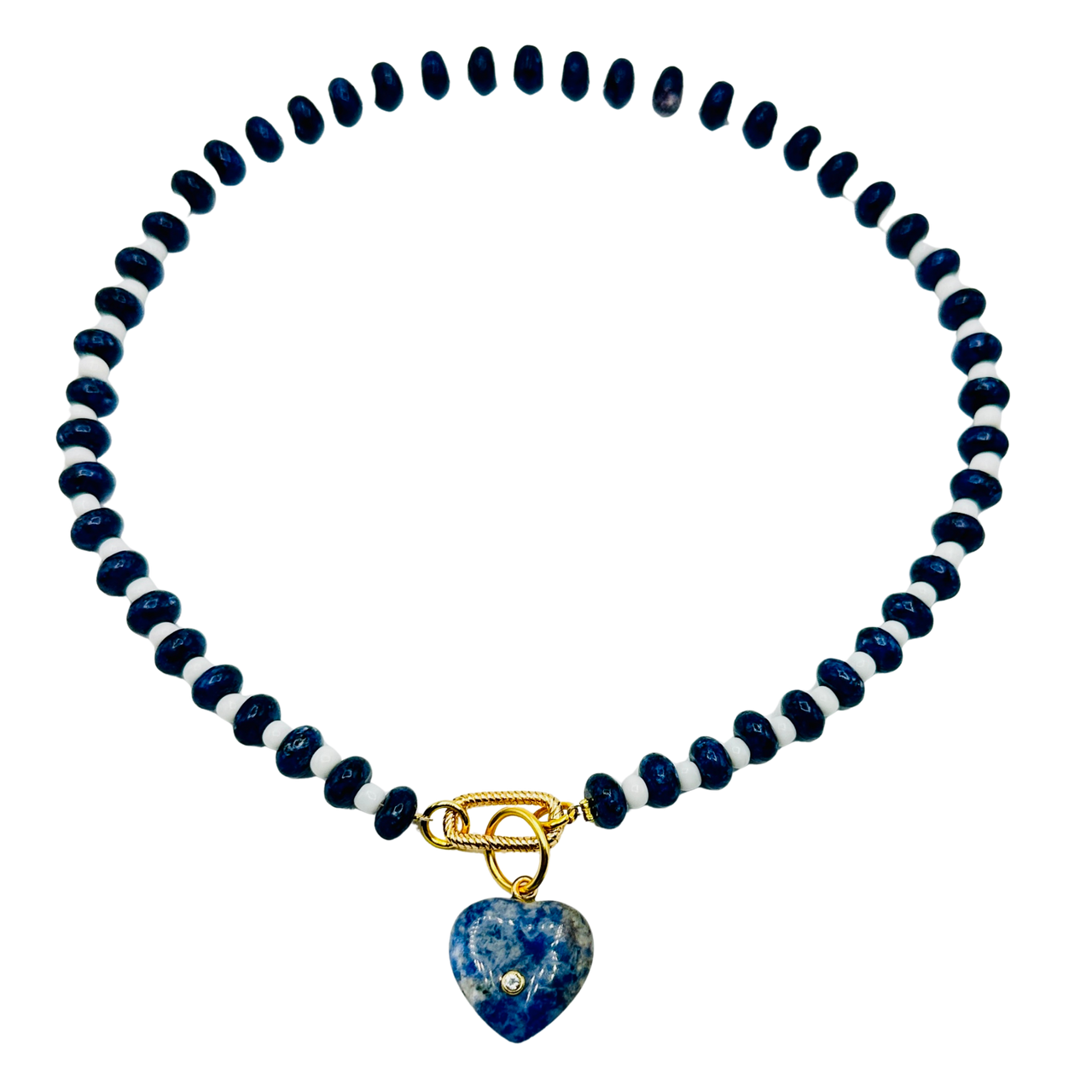 Sodalite Heart Convertible Choker Necklace | Pink Paracord & Glass Beads | 16" Handmade Necklace
