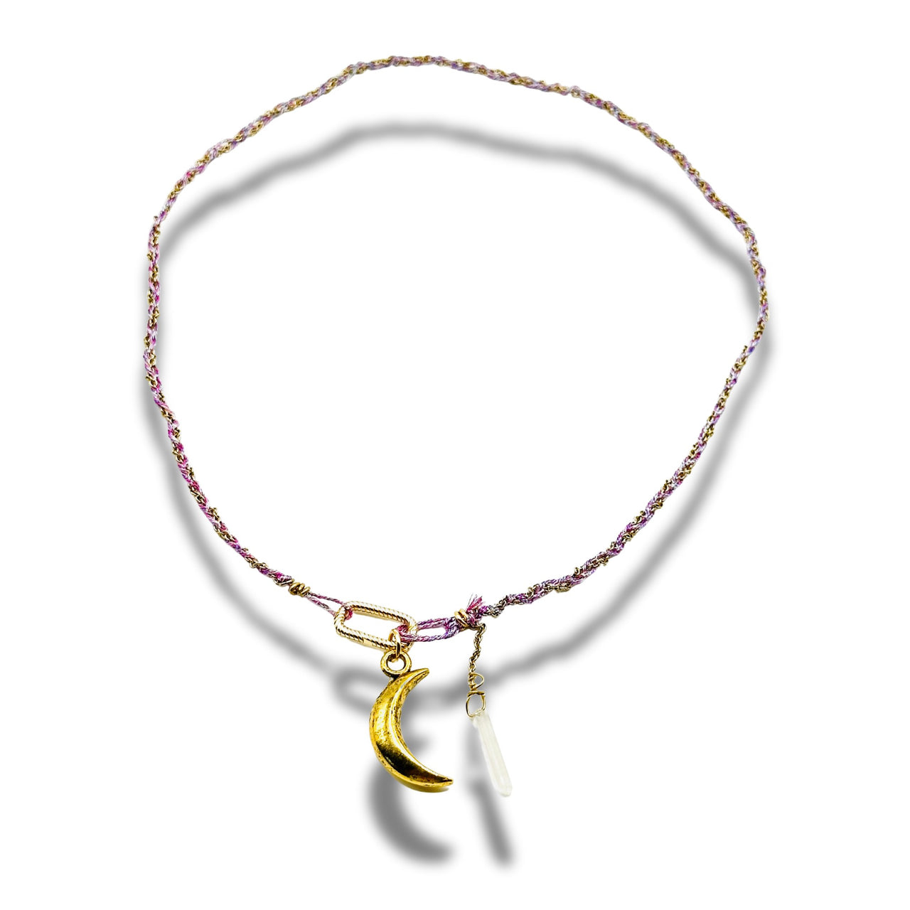 Summer Solstice Moon Lavender Hand Braided Chain Necklace with Crystal