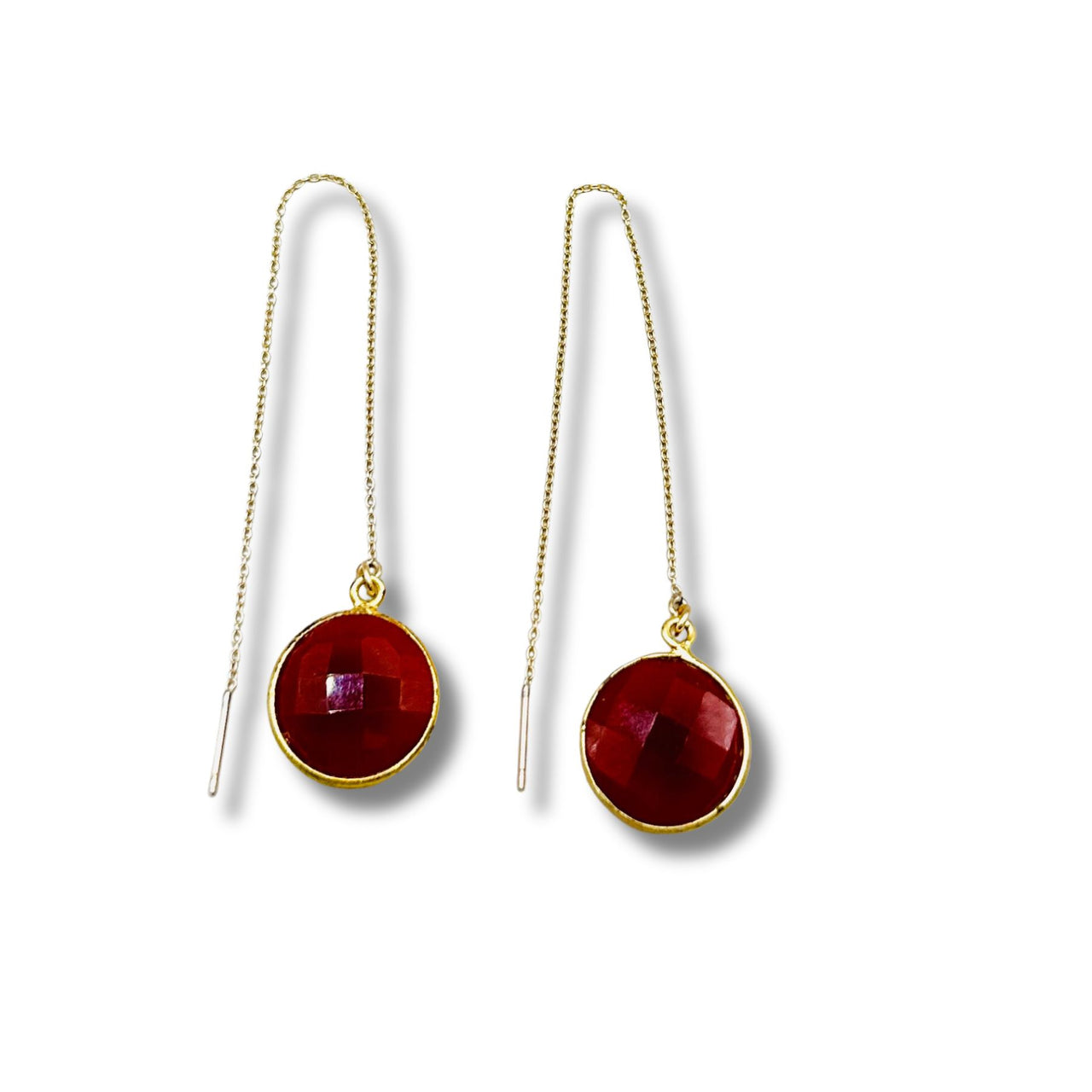 Carnelian Bezel Gold Filled Threader Earrings