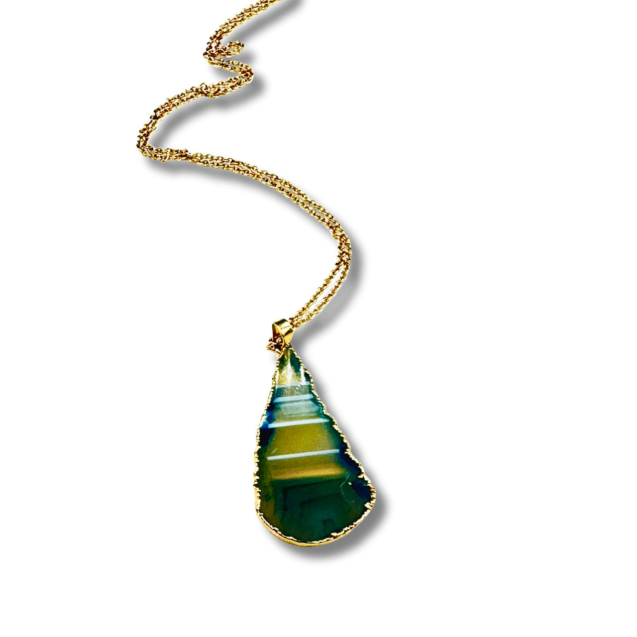 Electroformed Agate Slice Necklace Green/Blue Hues