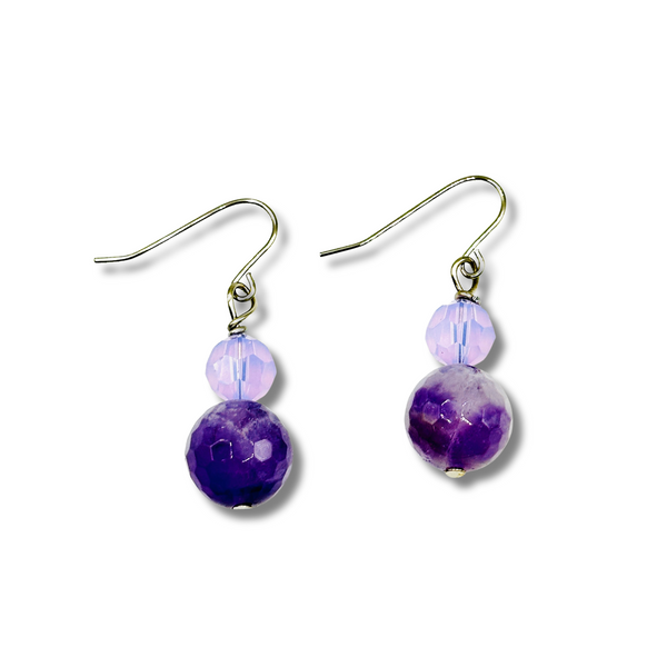 Purple Amethyst and Lavender Swarovski Crystal Drop Earrings