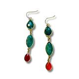 Genuine Emerald and Carnelian Stone Drop Earrings