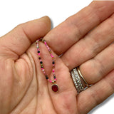 Dainty Multi Color Tourmaline Mix Necklace with Garnet Pendant