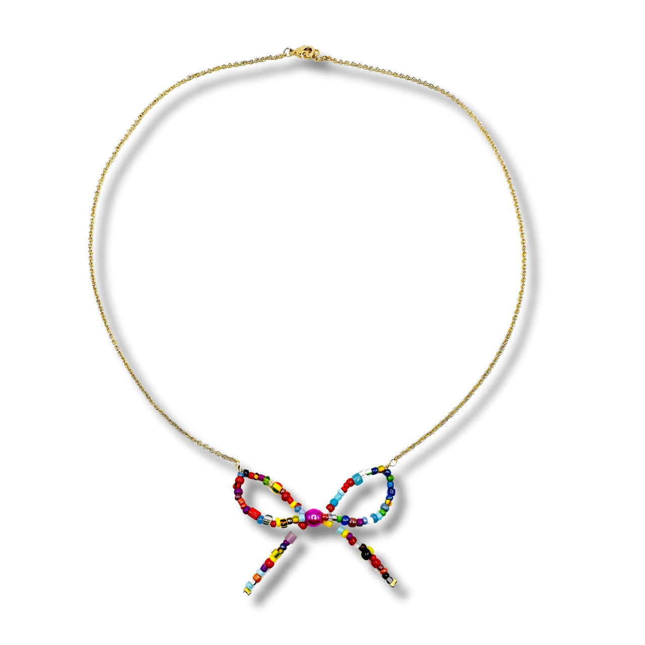 Multi Colored Vintage Glass Beaded Bow Necklace