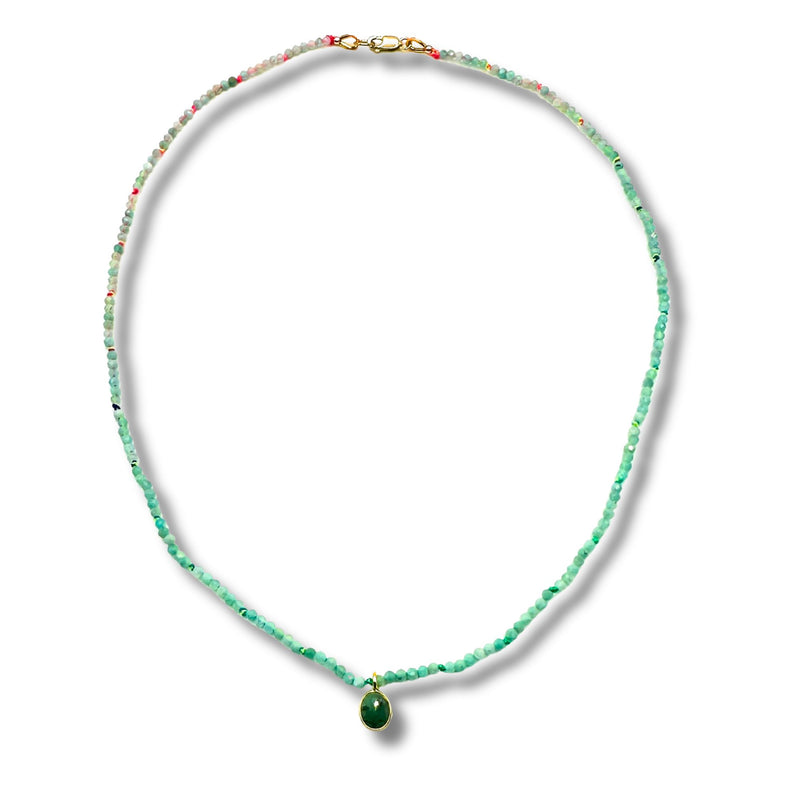 Dainty Chrysophase with Emerald Drop Necklace