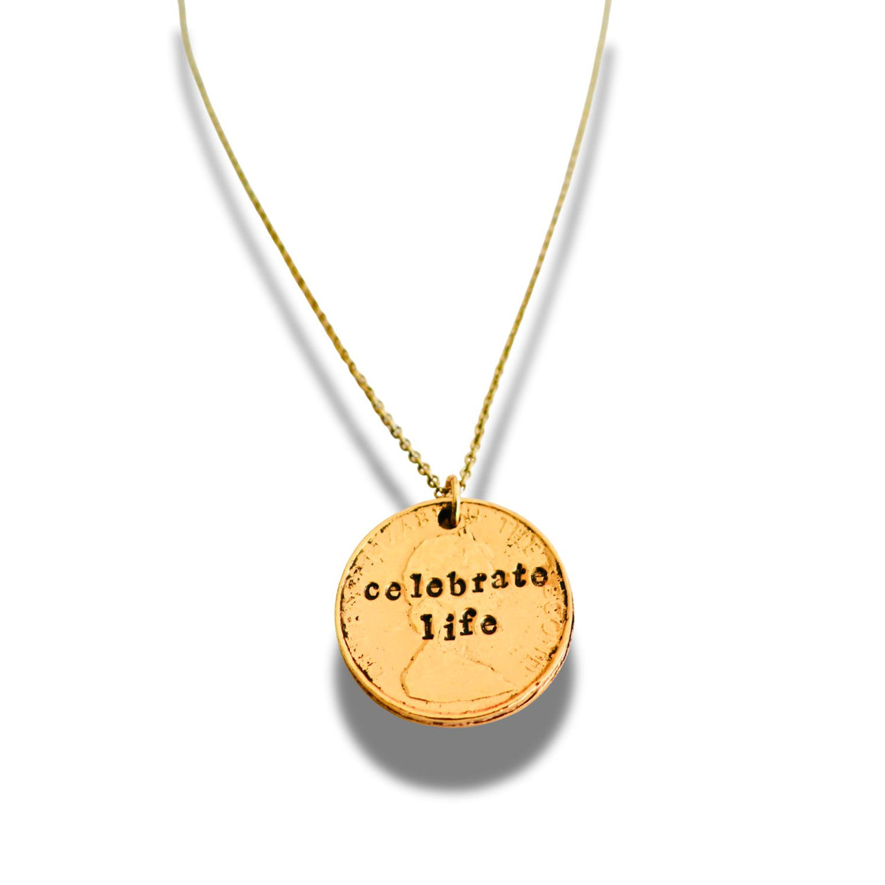 Celebrate Life Hand Stamped Coin Necklace