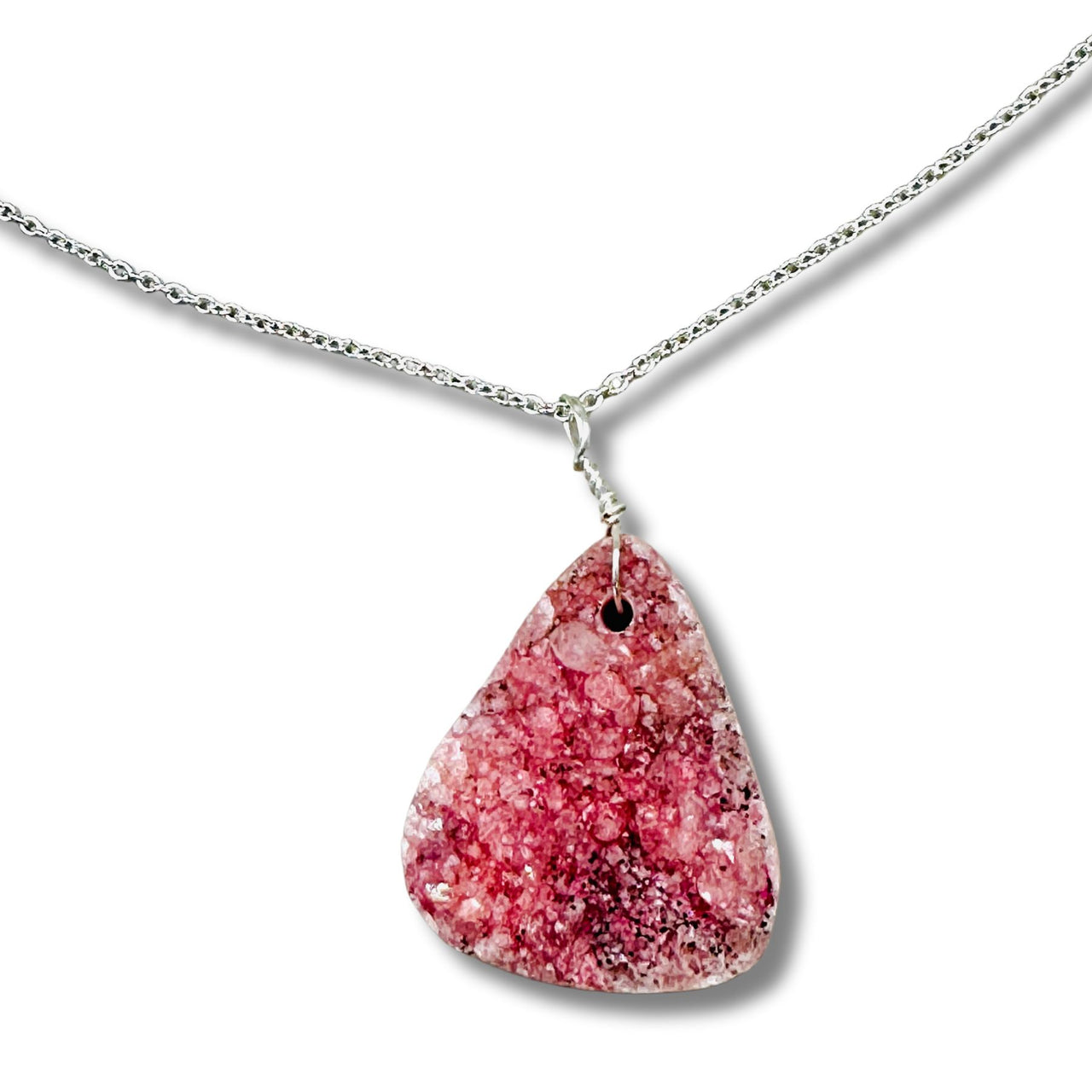 Pink Geode Triangle Pendant Necklace